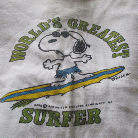 RARESNOOPY PEANUTS JOE COOL SURFER 1958 RINGER T SHIRT VINTAGEKIDS XS